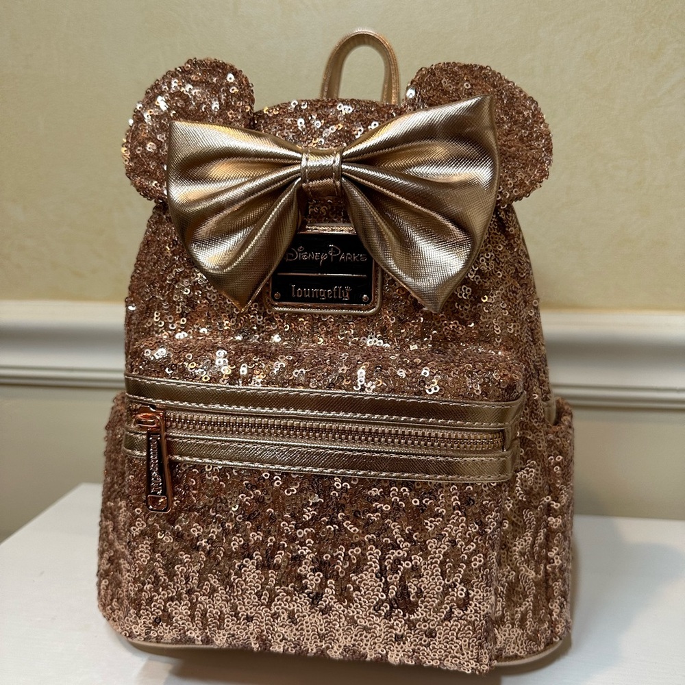 Disney Loungefly OG release Rose Gold Sequin Minnie Mouse Ears Mini Backpack